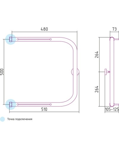 Полотенцесушитель водяной 500х500 Сунержа П-образный +2 полки 00-0004-5050