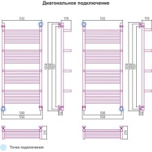 Полотенцесушитель водяной 1200х500 подключение диагональное/нижнее Сунержа Богема +4 полки 00-0104-1250