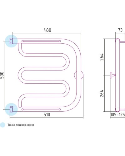 Полотенцесушитель водяной 500х500 Сунержа Лира +2 полки 00-0012-5050