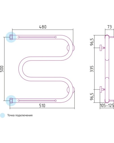 Полотенцесушитель водяной 500х500 Сунержа М-образный +2 полки 00-0008-5050