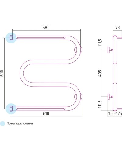 Полотенцесушитель водяной 600х600 Сунержа М-образный +2 полки 00-0008-6060