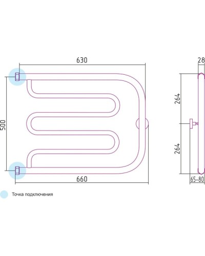 Полотенцесушитель водяной 500х650 Сунержа Лира 00-0011-5065