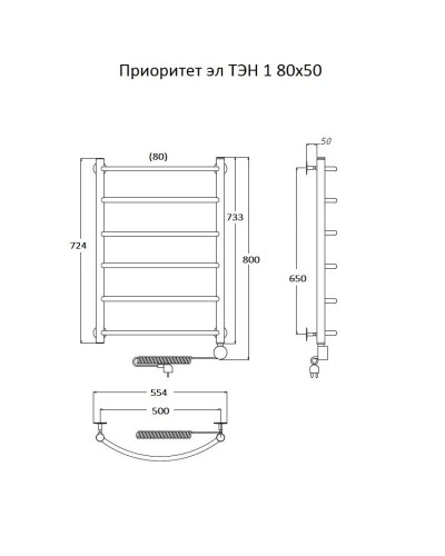 Электрический полотенцесушитель Тругор Приоритет 1 элТЭН 80x50 Хром