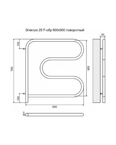 Электрический полотенцесушитель Terminus F-образный 600x600 4620768883897 поворотный Хром