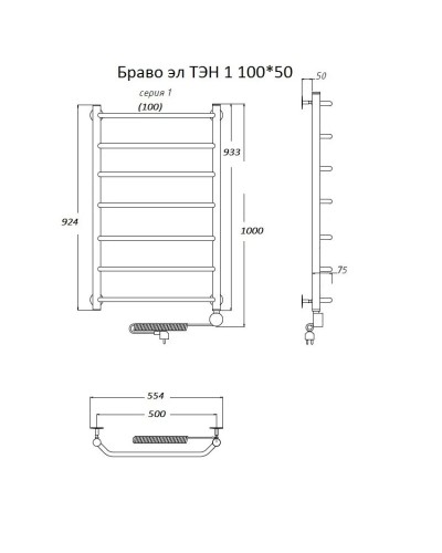 Электрический полотенцесушитель Тругор Браво 1 элТЭН 100x50 Хром