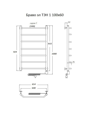 Электрический полотенцесушитель Тругор Браво 1 элТЭН 100x60 Хром