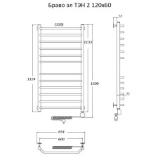 Электрический полотенцесушитель Тругор Браво 2 элТЭН 120x60 Хром