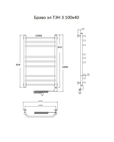 Электрический полотенцесушитель Тругор Браво 3 элТЭН 100x40 Хром