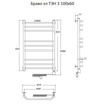 Электрический полотенцесушитель Тругор Браво 3 элТЭН 100x60 Хром