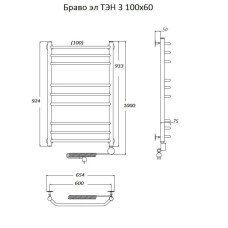 Электрический полотенцесушитель Тругор Браво 3 элТЭН 100x60 Хром