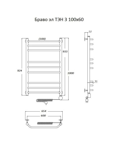 Электрический полотенцесушитель Тругор Браво 3 элТЭН 100x60 Хром