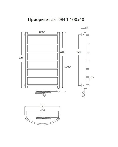 Электрический полотенцесушитель Тругор Приоритет 1 элТЭН 100x40 Хром