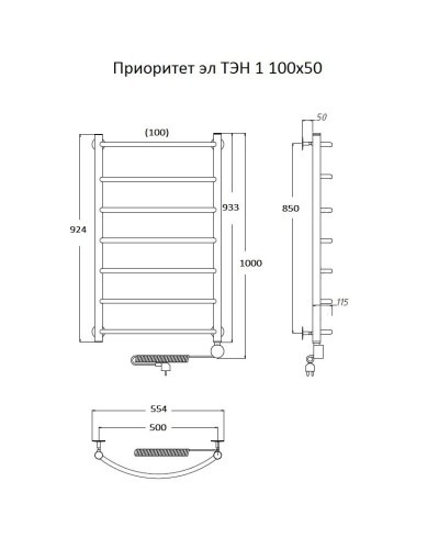 Электрический полотенцесушитель Тругор Приоритет 1 элТЭН 100x50 Хром