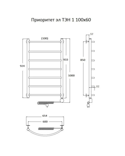 Электрический полотенцесушитель Тругор Приоритет 1 элТЭН 100x60 Хром