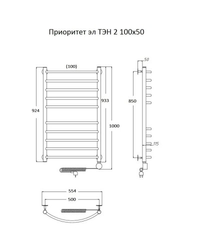 Электрический полотенцесушитель Тругор Приоритет 2 элТЭН 100x50 Хром