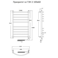Электрический полотенцесушитель Тругор Приоритет 2 элТЭН 100x60 Хром