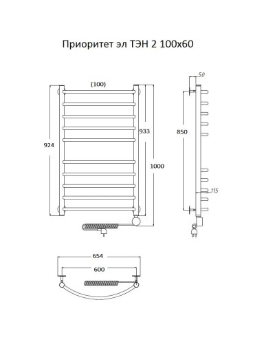 Электрический полотенцесушитель Тругор Приоритет 2 элТЭН 100x60 Хром