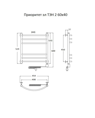 Электрический полотенцесушитель Тругор Приоритет 2 элТЭН 60x40 Хром