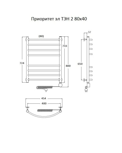 Электрический полотенцесушитель Тругор Приоритет 2 элТЭН 80x40 Хром