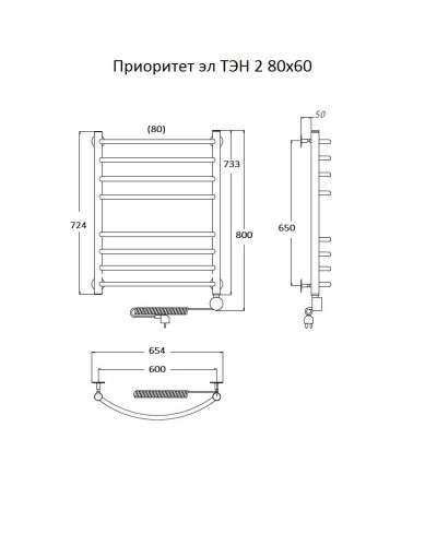 Электрический полотенцесушитель Тругор Приоритет 2 элТЭН 80x60 Хром