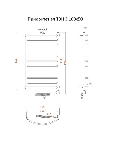 Электрический полотенцесушитель Тругор Приоритет 3 элТЭН 100x50 Хром