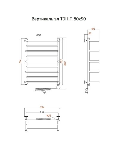 Электрический полотенцесушитель Тругор Вертикаль 1 элТЭН 80x50 с полкой Хром