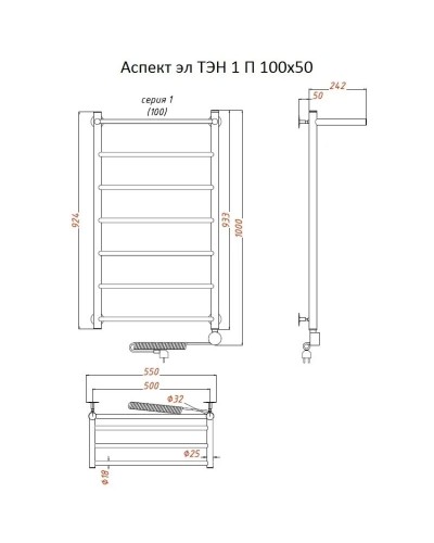 Электрический полотенцесушитель Тругор Аспект 1 элТЭН 100x50 с полкой Хром