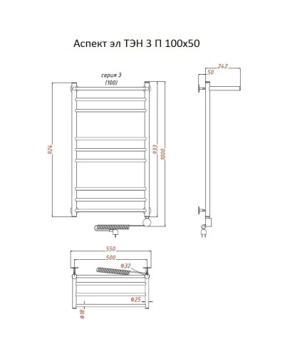 Электрический полотенцесушитель Тругор Аспект 3 элТЭН 100x50 с полкой Хром