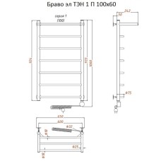 Электрический полотенцесушитель Тругор Браво 1 элТЭН 100x60 с полкой Хром