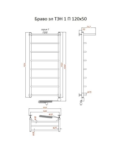 Электрический полотенцесушитель Тругор Браво 1 элТЭН 120x50 с полкой Хром