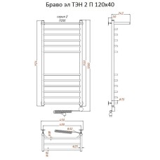 Электрический полотенцесушитель Тругор Браво 2 элТЭН 120x40 с полкой Хром