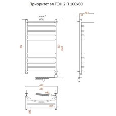 Электрический полотенцесушитель Тругор Приоритет 2 элТЭН 100x60 с полкой Хром