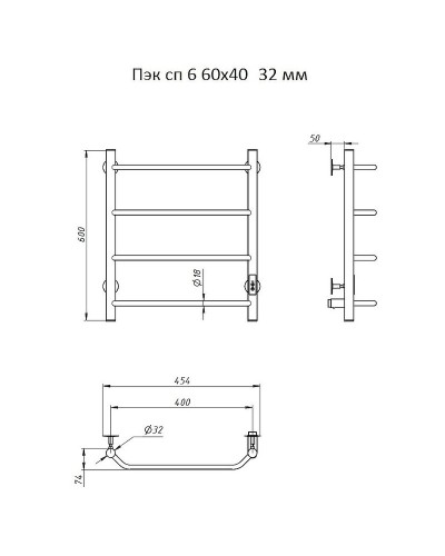 Электрический полотенцесушитель Тругор ПЭК 6 СП 60x40 Хром