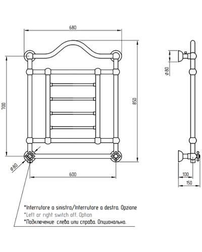 Электрический полотенцесушитель Migliore Edward 85x68 L 20310 Золото