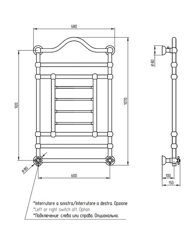 Электрический полотенцесушитель Migliore Edward 107x68 R 22638 Бронза