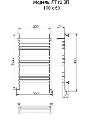 Электрический полотенцесушитель Ника Trapezium ЛТ (Г2) ВП 100/60 с полкой Хром