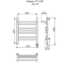 Электрический полотенцесушитель Ника Trapezium ЛТ (Г2) ВП 60/50 с полкой Хром