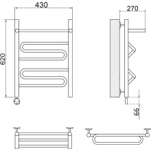 Электрический полотенцесушитель Ника Curve ЛZ ВП 60/40 с полкой Хром