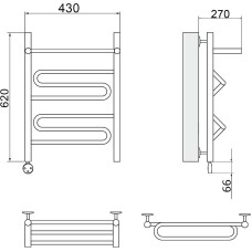Электрический полотенцесушитель Ника Curve ЛZ ВП 60/40 с полкой Хром