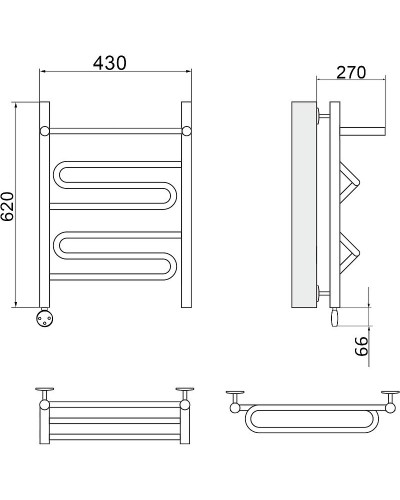 Электрический полотенцесушитель Ника Curve ЛZ ВП 60/40 с полкой Хром