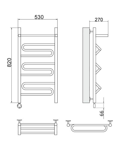 Электрический полотенцесушитель Ника Curve ЛZ ВП 80/50 с полкой Хром