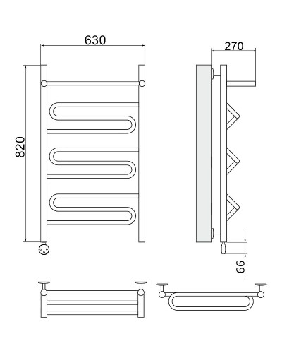 Электрический полотенцесушитель Ника Curve ЛZ ВП 80/60 с полкой Хром