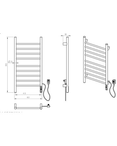 Полотенцесушитель электрический WONZON & WOGHAND, Брашированный никель (WW-AL409-BR)
