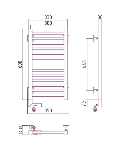 Электрический полотенцесушитель Сунержа Модус 2.0 600x300 L 00-5600-6030 Хром