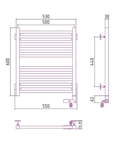 Электрический полотенцесушитель Сунержа Модус 2.0 600x500 R 00-5601-6050 Хром