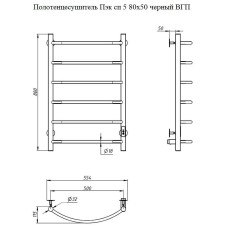Электрический полотенцесушитель Тругор ПЭК 5 СП 80x50 Черный