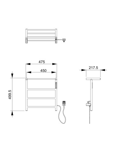 Полотенцесушитель электрический с полкой WONZON & WOGHAND, Черный матовый (WW-AL402-MB)