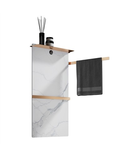 Полотенцесушитель электрический с греющей плитой Черный мрамор WONZON & WOGHAND, Брашированный никель (WW-A504-BR)