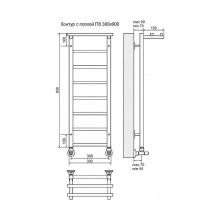 Водяной полотенцесушитель Terminus Контур П8 300x900 4660059582412 с полкой Хром