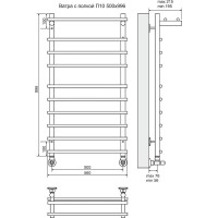 Водяной полотенцесушитель Terminus Ватра П10 500x996 4670030723970 с полкой Хром